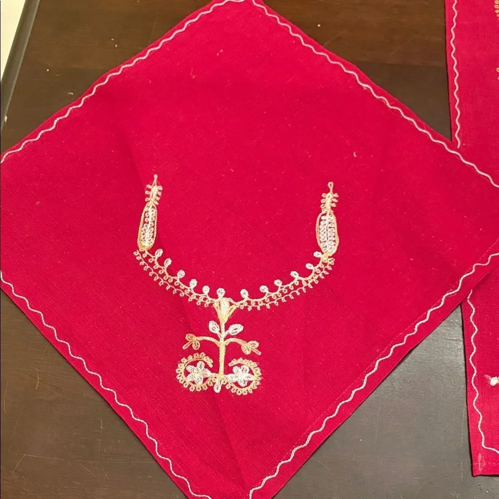 Elegant Red Embroidered Table Runner Set